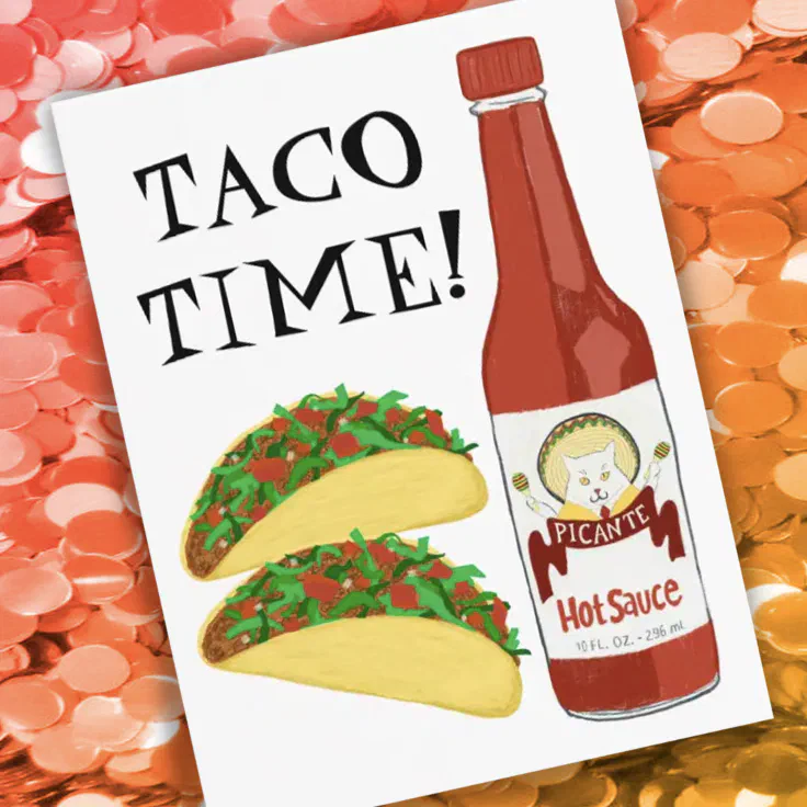 TACO TIME Spicy Hot Sauce Cat Maracas Postcard Zazzle