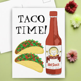 TACO TIME Spicy Hot Sauce Cat Maracas Postcard