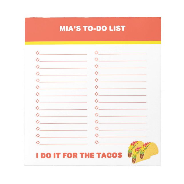 Taco To Do List, Custom Notepad, Personalized Notepad (Front)