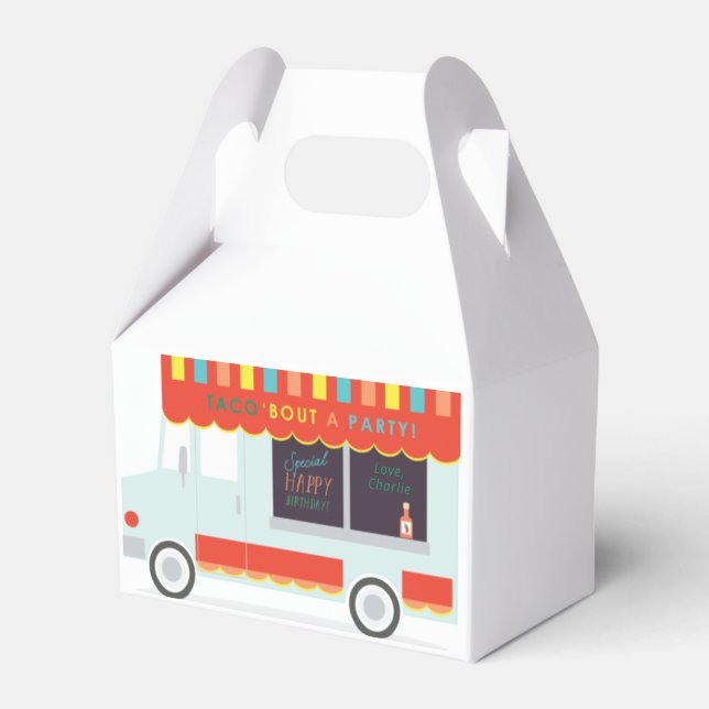 Taco Truck Fiesta Birthday party favor box (Front Side)