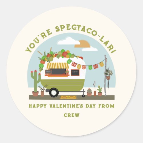 Taco Truck Pun Green Camper School Valentine  Classic Round Sticker