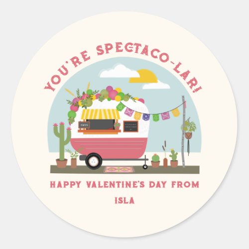 Taco Truck Pun Pink Camper School Valentine  Classic Round Sticker