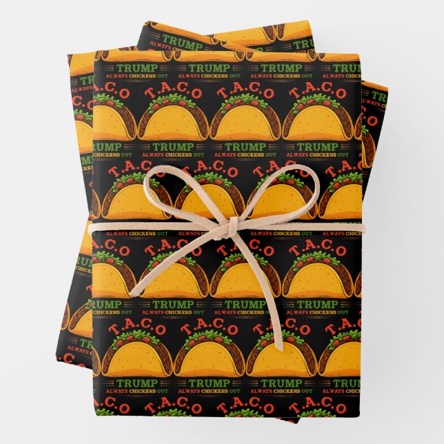 Taco Trump Always Chickens Out Funny Wrapping Paper Sheets (In situ)
