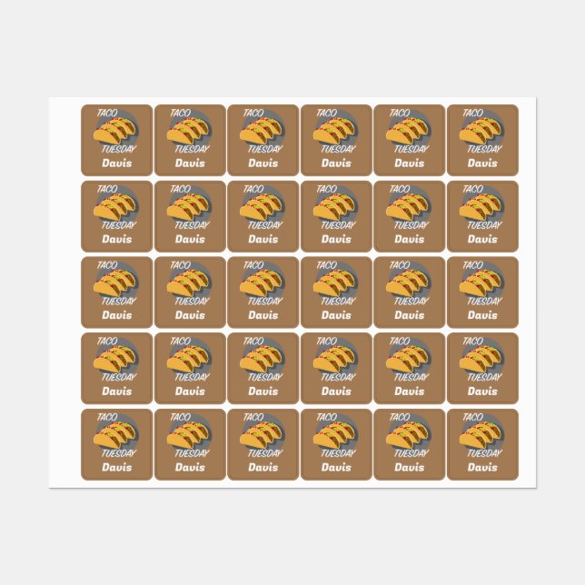 Taco Tuesday Design - Small Square Clothing Label  (Sheet)