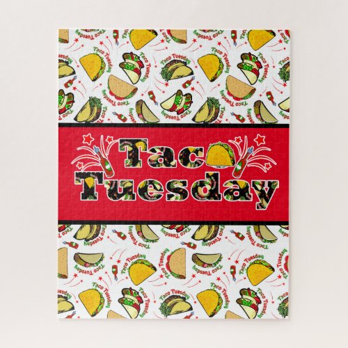 Taco Tuesday Hard and Soft Tacos and Hot Sauce Jigsaw Puzzle
