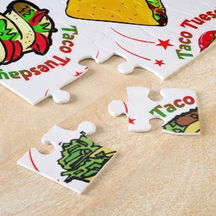 Taco Tuesday Hard and Soft Tacos and Hot Sauce Jigsaw Puzzle