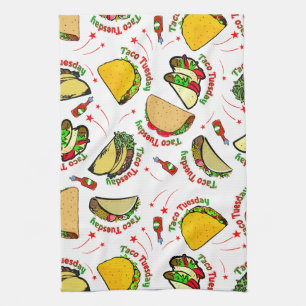 Taco Tuesday Hard and Soft Tacos and Hot Sauce Kitchen Towel