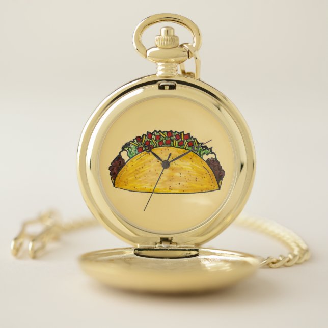 Taco Tuesday Hard Shell Beef Taco Mexican Food Pocket Watch (Inside)