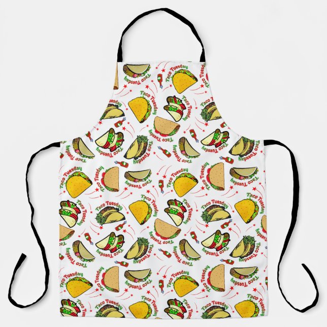 Taco Tuesday Hard & Soft Tacos Hot Sauce White Apron (Front)