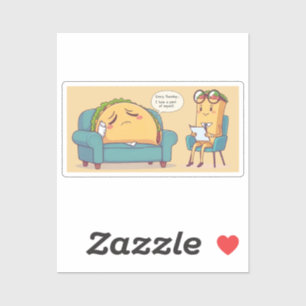 Taco Tuesday Therapy - Funny Cartoon Food Art Sticker