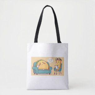 Taco Tuesday Therapy - Funny Cartoon Food Art Tote Bag