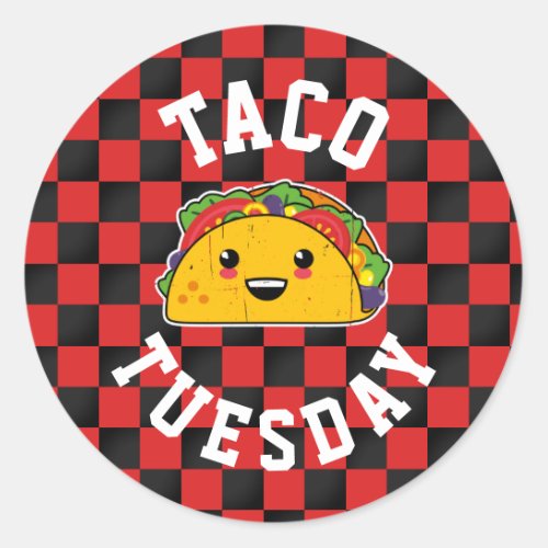 Taco Tuesday Yummy Kawaii Taco Mock Athletic Classic Round Sticker