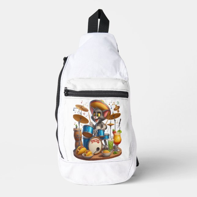 Taco Tunes: Cat Drummer Sling Bag (Front)