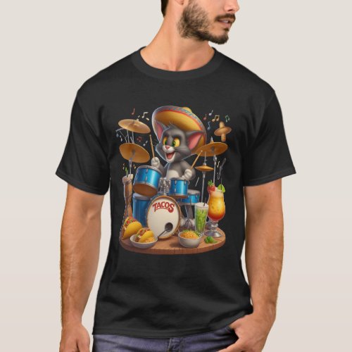 Taco Tunes Cat Drummer T_Shirt