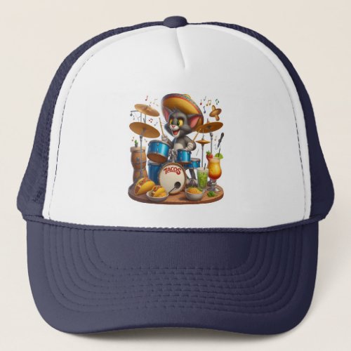 Taco Tunes Cat Drummer Trucker Hat