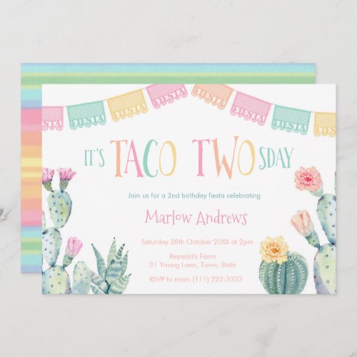 Taco Two_sday 2nd Birthday Party Fiesta For Girl Invitation