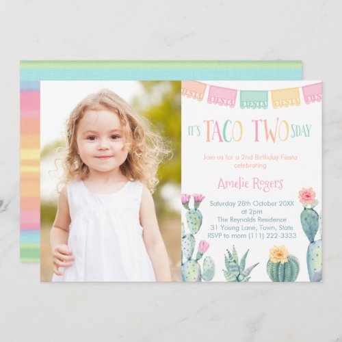Taco TWO_sday 2nd Birthday Party for Girl Picture Invitation