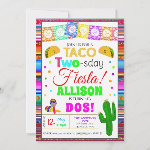 Taco TWO_sday Second Birthday Fiesta Invitation