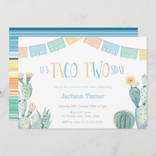 Taco TWO sday Tuesday 2nd Birthday Fiesta For Boy Invitation
