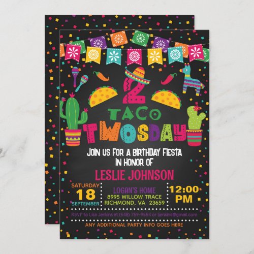 Taco TWOsday 2nd Birthday Invitation _ Blk