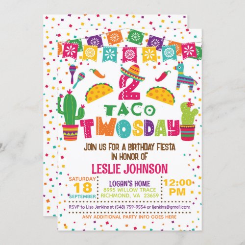 Taco TWOsday 2nd Birthday Invitation _ White