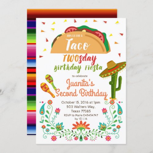 Taco TWOSday 2nd Birthday Party Fiesta Card