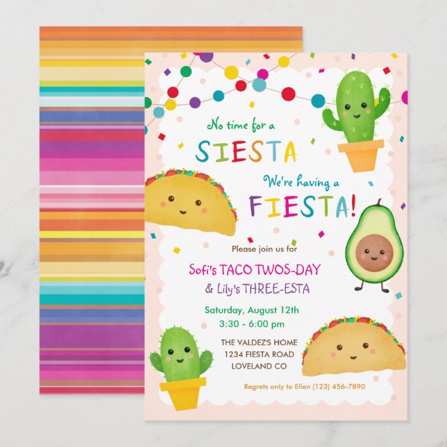 Taco Twosday and Three-Esta Birthday Invitation  (Front/Back)
