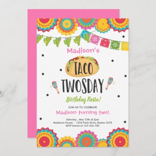 Taco Twosday Birthday Fiesta 2nd Birthday Party  Invitation