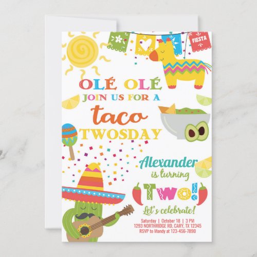 Taco Twosday birthday invitation boy fiesta Invi Invitation