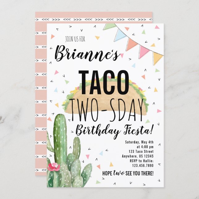 Taco Twosday Birthday Invitation for Girl (Front/Back)