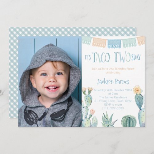 Taco TWOsday Boy 2nd Birthday Party Picture Invitation