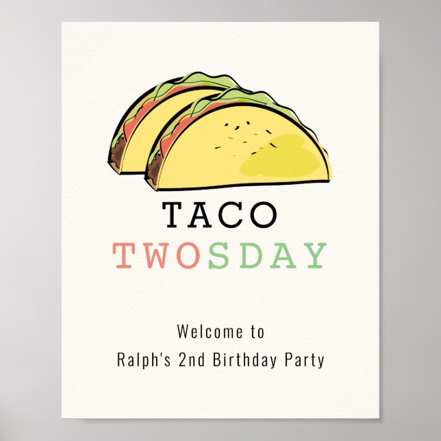 Taco Twosday Cream Birthday Welcome Sign (Front)