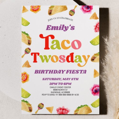 Taco Twosday Fiesta 2nd Second Birthday Party Invitation