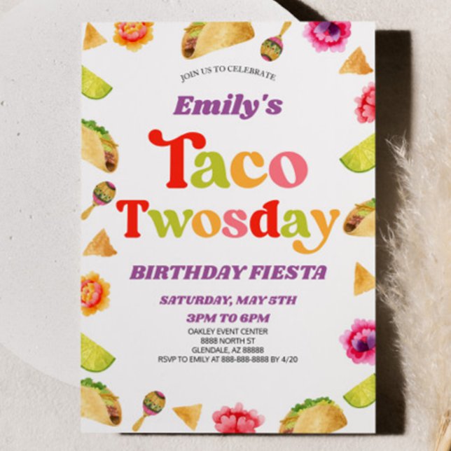 Taco Twosday Fiesta 2nd Second Birthday Party Invitation (Creator Uploaded)