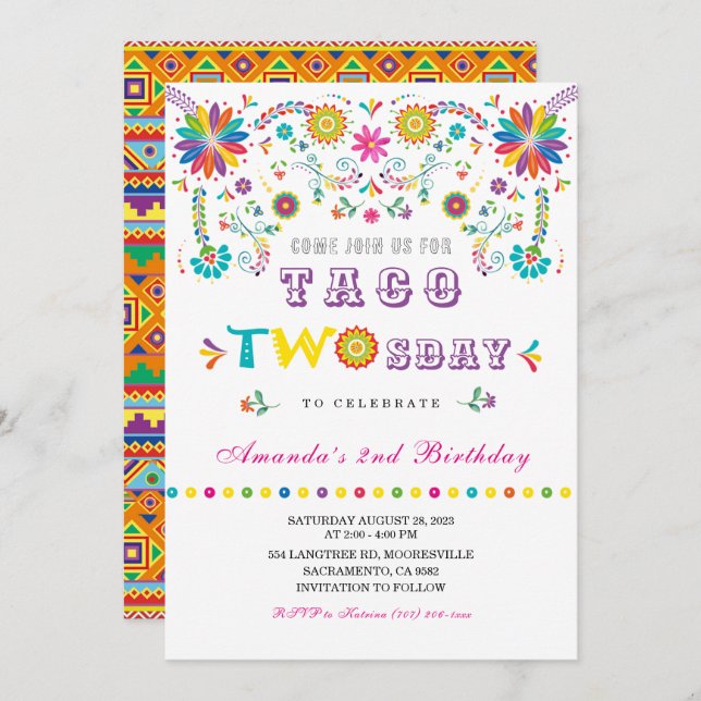  Taco Twosday Fiesta Birthday Invitation (Front/Back)