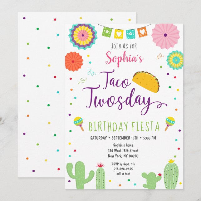 Taco Twosday Fiesta Cactus Birthday Invitation (Front/Back)