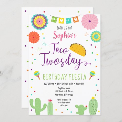 Taco Twosday Fiesta Cactus Birthday Invitation
