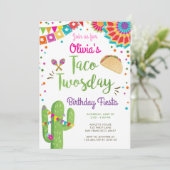 Taco Twosday Fiesta Mexican Girl Second Birthday  Invitation (Standing Front)