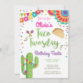 Taco Twosday Fiesta Mexican Girl Second Birthday  Invitation (Front)