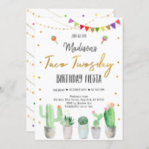 Taco Twosday Gold Fiesta Birthday Invitation