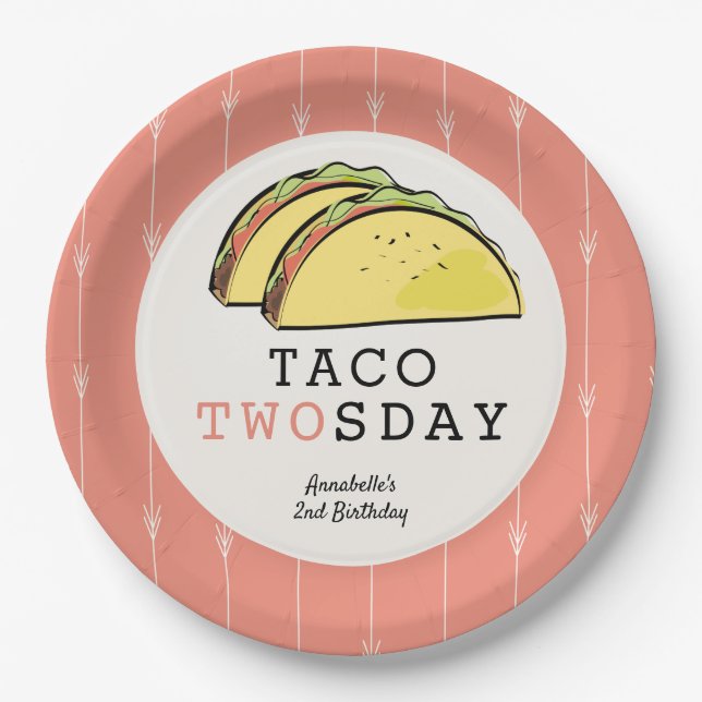 Taco Twosday Mexican Fiesta 2nd Birthday Paper Plates (Front)