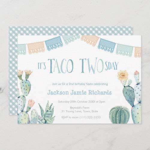 Taco Twosday Party _ Boy 2nd Birthday Fiesta Invitation