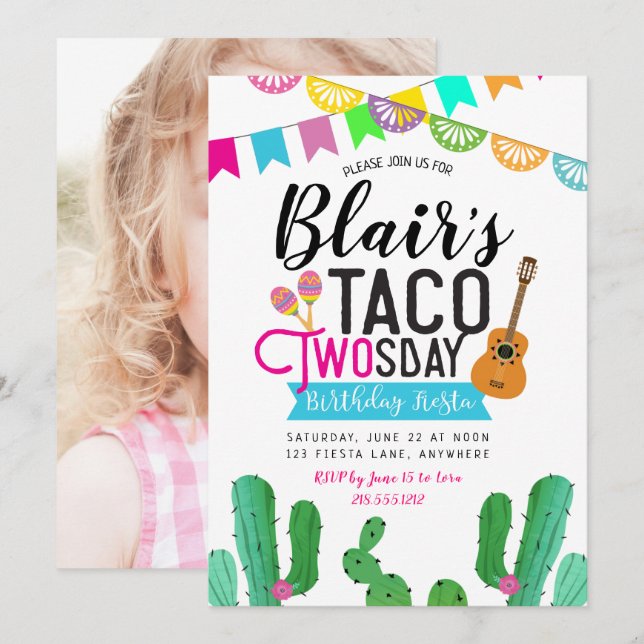 Taco Twosday Photo Birthday Invitation (Front/Back)