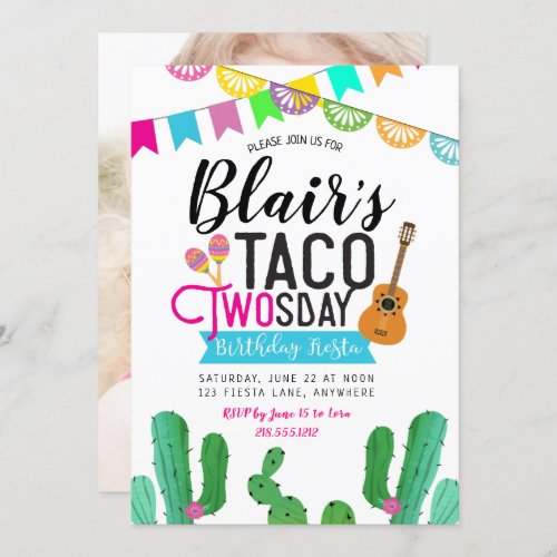 Taco Twosday Photo Birthday Invitation