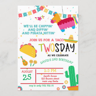 Taco Twosday Pinata Fiesta 2nd Birthday Invitation