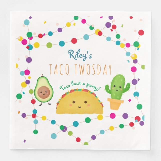 Taco TWOSDAY second 2nd birthday fiesta theme Paper Dinner Napkins (Front)