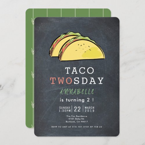 Taco Twosday Tuesday Chalkboard 2nd Birthday Invitation