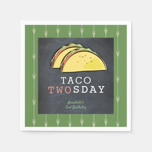 Taco Twosday Tuesday Chalkboard 2nd Birthday Paper Napkins