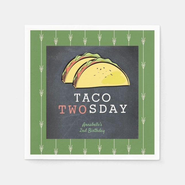 Taco Twosday Tuesday Chalkboard 2nd Birthday Paper Napkins (Front)