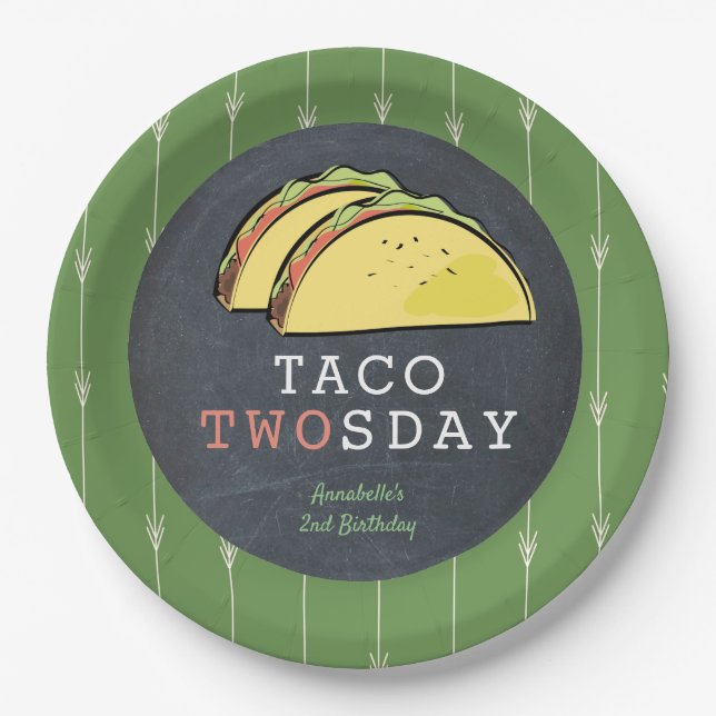 Taco Twosday Tuesday Chalkboard 2nd Birthday Paper Plates (Front)